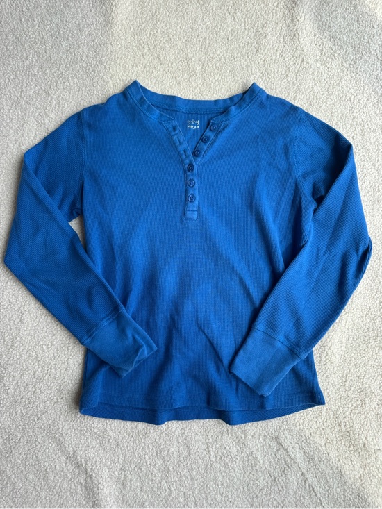 Tops - Blue Long-Sleeve Henley Waffle Top